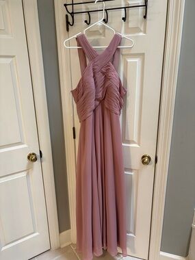 Azazie Mauve Cross-Back Pleated Chiffon Maxi Dress